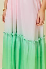 Ombre Print Oring Ruffle Waist Cut Maxi Dress