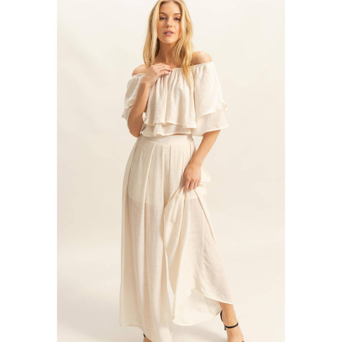 SET-Off-The-Shoulder Blouse And Pants Set