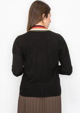 BLACK SWEATER WITH COLORFUL V-NECK DETAIL