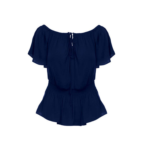 Off Shoulder Blouse With Smocked Waist Detail