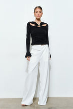 Cutout Twist Front Ruched Top with Gold Detail