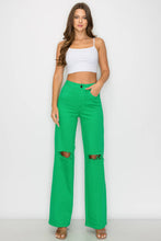 GREEN HIGH WAISTED STRETCHY COLORED WIDE LEGS JEANS