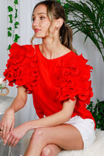 Puff Short-Sleeve Ruffle Detail Round Neck Blouse