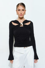 Cutout Twist Front Ruched Top with Gold Detail