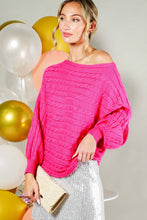 Boat Neck Dolman Sleeves Cable Knitted Sweater