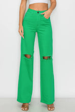 GREEN HIGH WAISTED STRETCHY COLORED WIDE LEGS JEANS