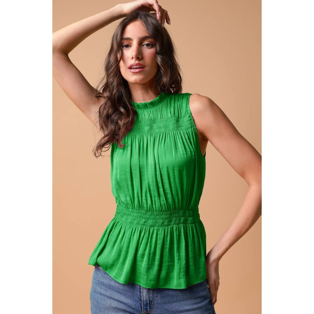 High-neck Smocked Peplum Top