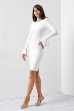 Embellished Mock Neck Dress With Bell Sleeve