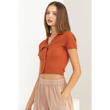 Crinkle Knit Button Front Top