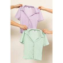 Crinkle Knit Button Front Top