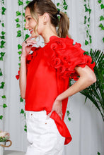 Puff Short-Sleeve Ruffle Detail Round Neck Blouse