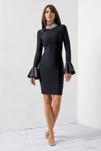 Embellished Mock Neck Dress With Bell Sleeve