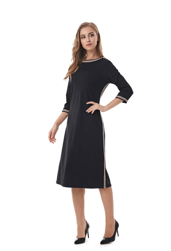 Casual Modest Black sheath dress with Stripe