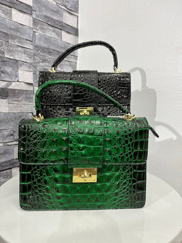 Faux Patent Crocodile Leather