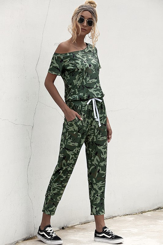 In the City Short Sleeve Camo GREEN Jumpsuit