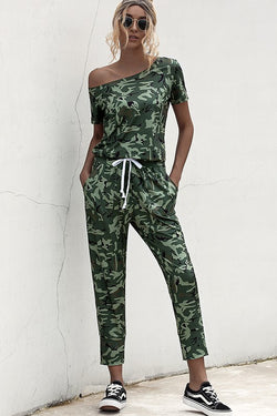 In the City Short Sleeve Camo GREEN Jumpsuit