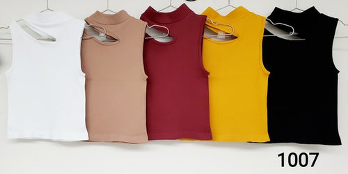 Mockneck Cutout Detail Ribbed Tank