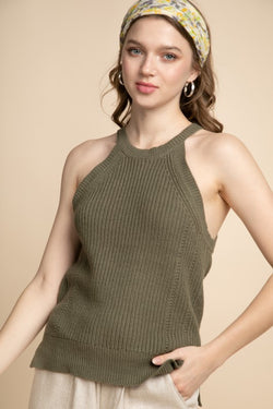 Halter neck sleeveless knit top