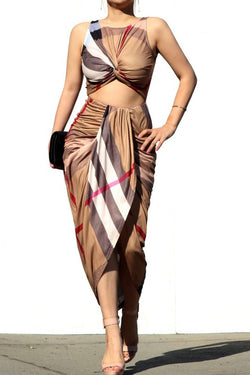TWIST KNOT VENETIAN RUCHED MIDI DRESS
