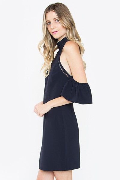 High neck cold shoulder dress Dark Navy