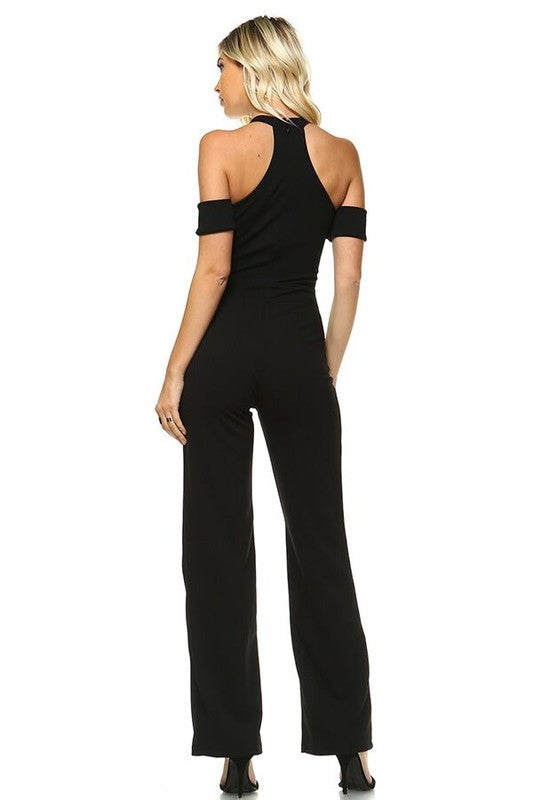 Cold Shoulder Jumpsuit Sweetheart-Black