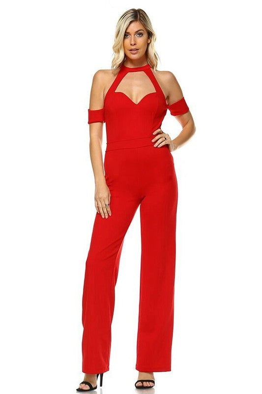 Cold Shoulder Jumpsuit Sweetheart-Black