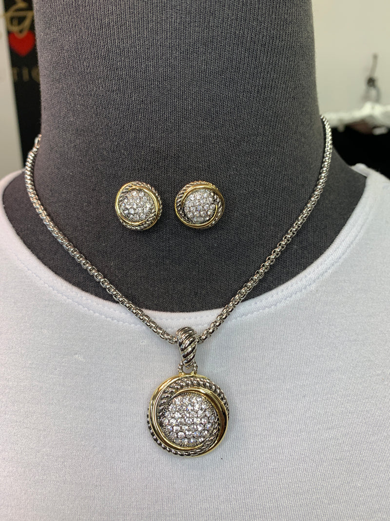 Round two Tone Necklace & Earrings Set